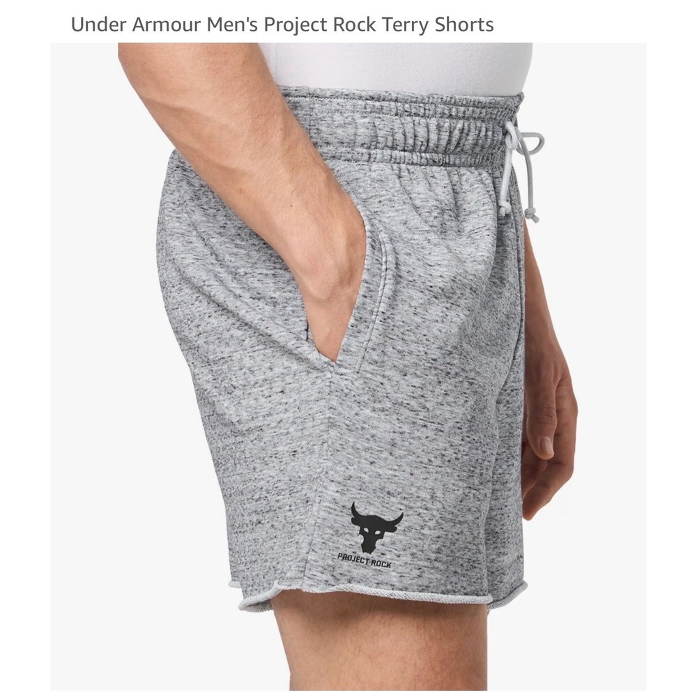 Under Armour Mens Project Rock Terry Shorts Gray 1385937-012 Size L